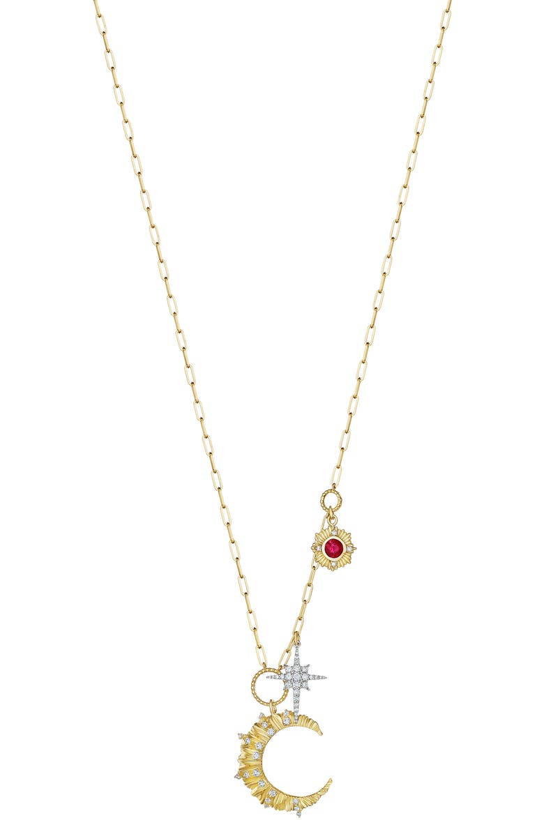 Hueb Penka Diamond & Ruby Multicharm Necklace, Main, color, Yellow And White Gold
