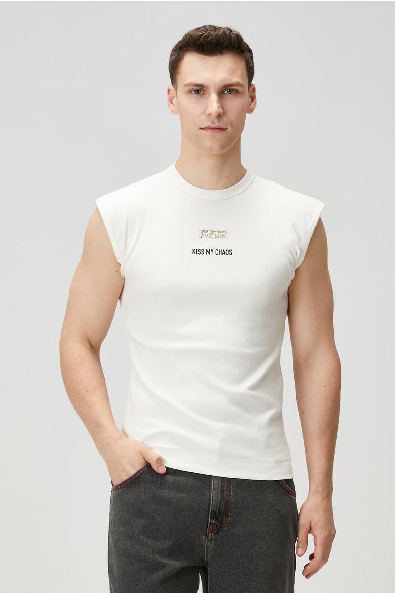 Cotton Rib Tank Top With Patch, Alternate, color, white