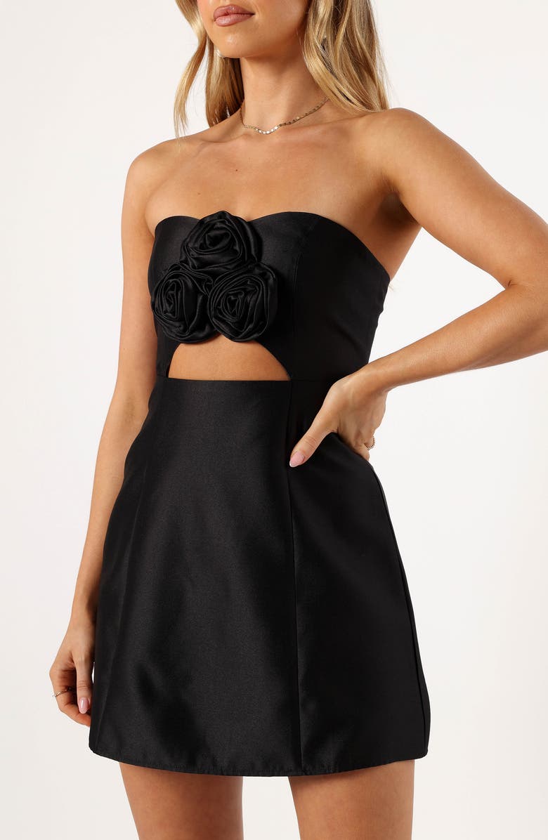 Petal & Pup Te Amo Rosette Strapless Satin Minidress, Alternate, color, 