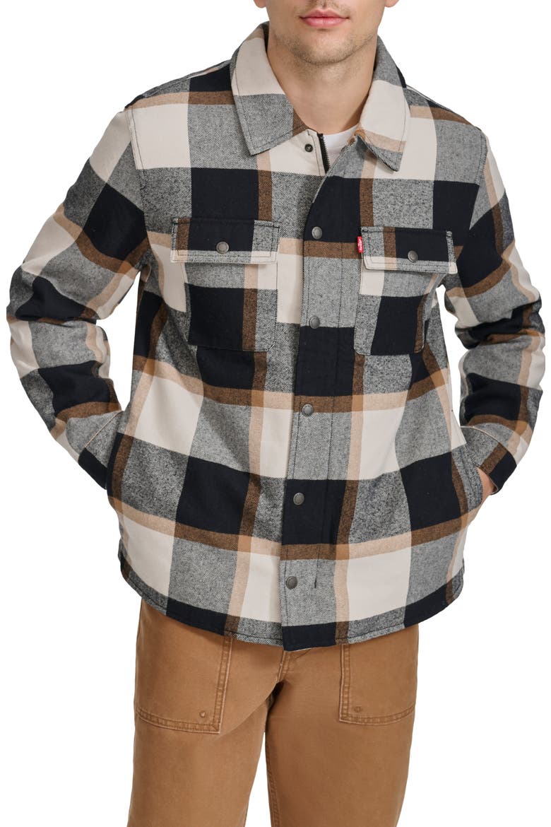 Quilt Lined Cotton Shacket, Main, color, BLACK/ CARAMEL