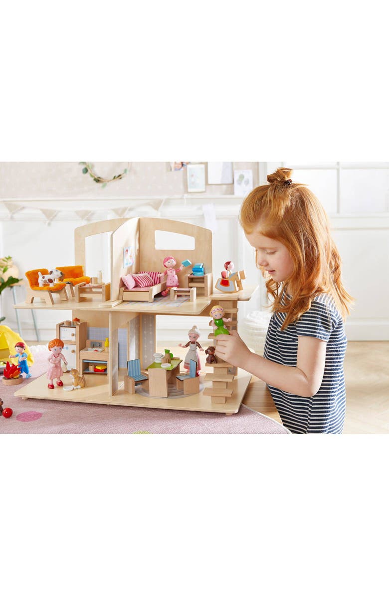 HABA Little Friends Dollhouse Town Villa with 10 Pieces of Furniture, Alternate, color, Multi