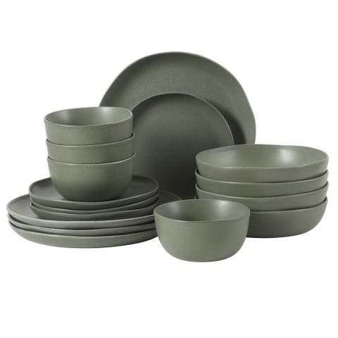 Menlo Park 16-Piece Stoneware Embossed Plates and Bowls Dinnerware Se