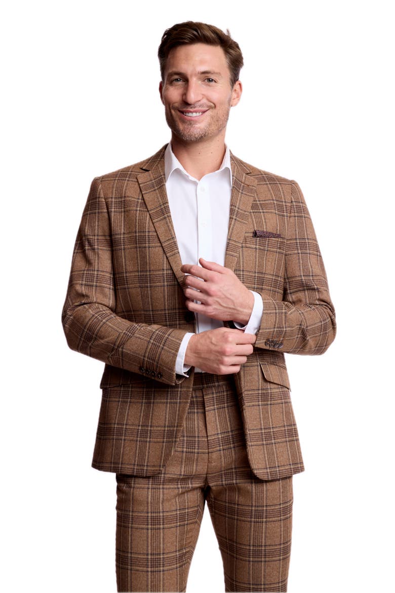 Dover Slim Fit Plaid Notch Lapel Suit Jacket, Alternate, color, BROWN TAN PLAID