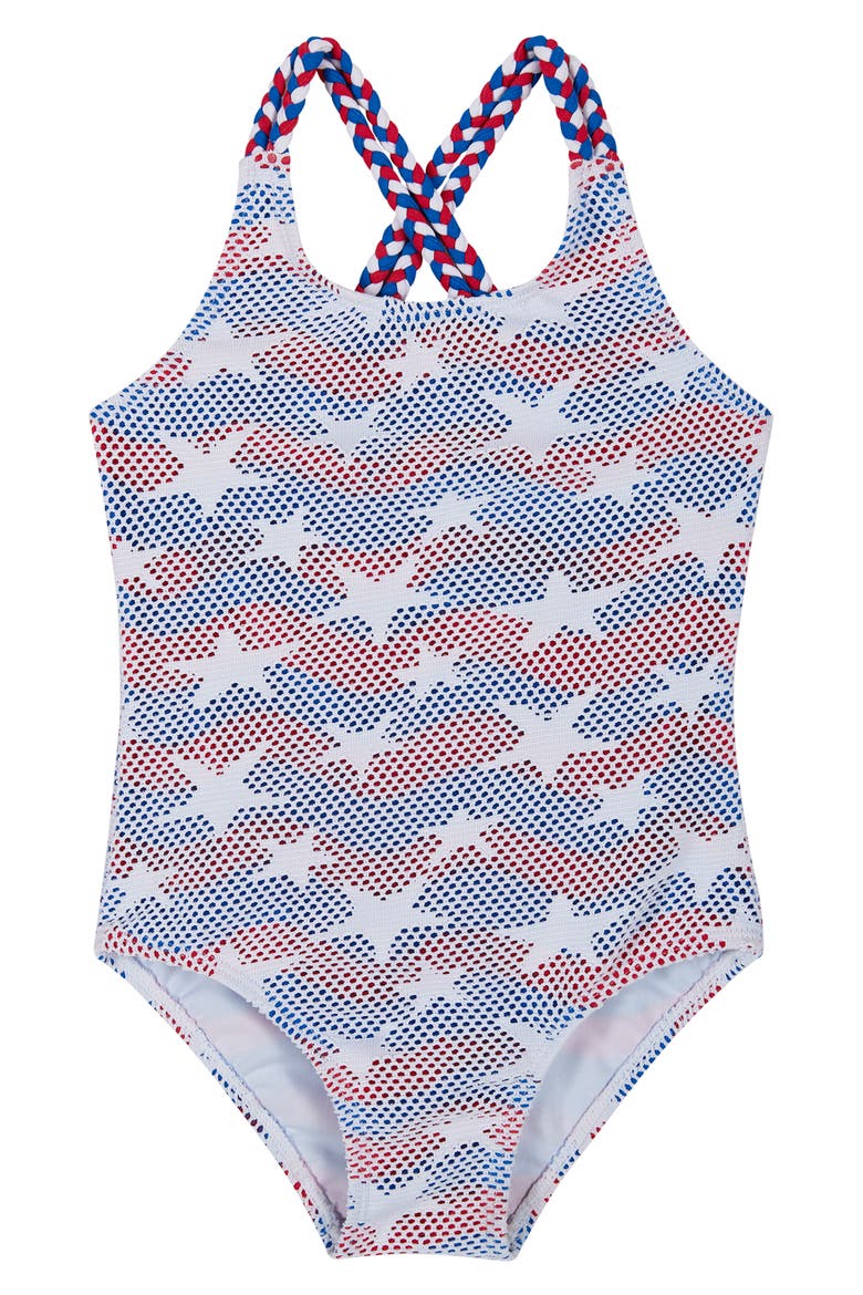 Kids' Mesh Overlay One-Piece Swimsuit, Main, color, WHITE