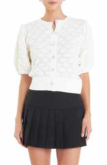 English Factory Textured Puff Sleeve Cardigan