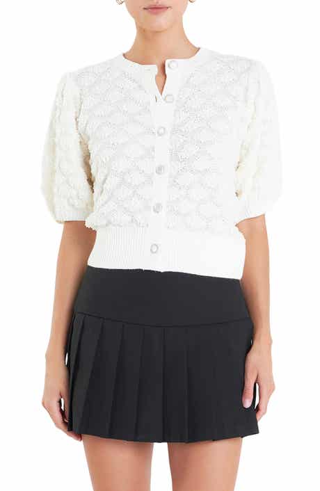 English Factory Textured Puff Sleeve Cardigan