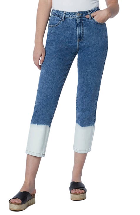 High Waist Relaxed Crop Straight Leg Jeans (Dipped Blue)