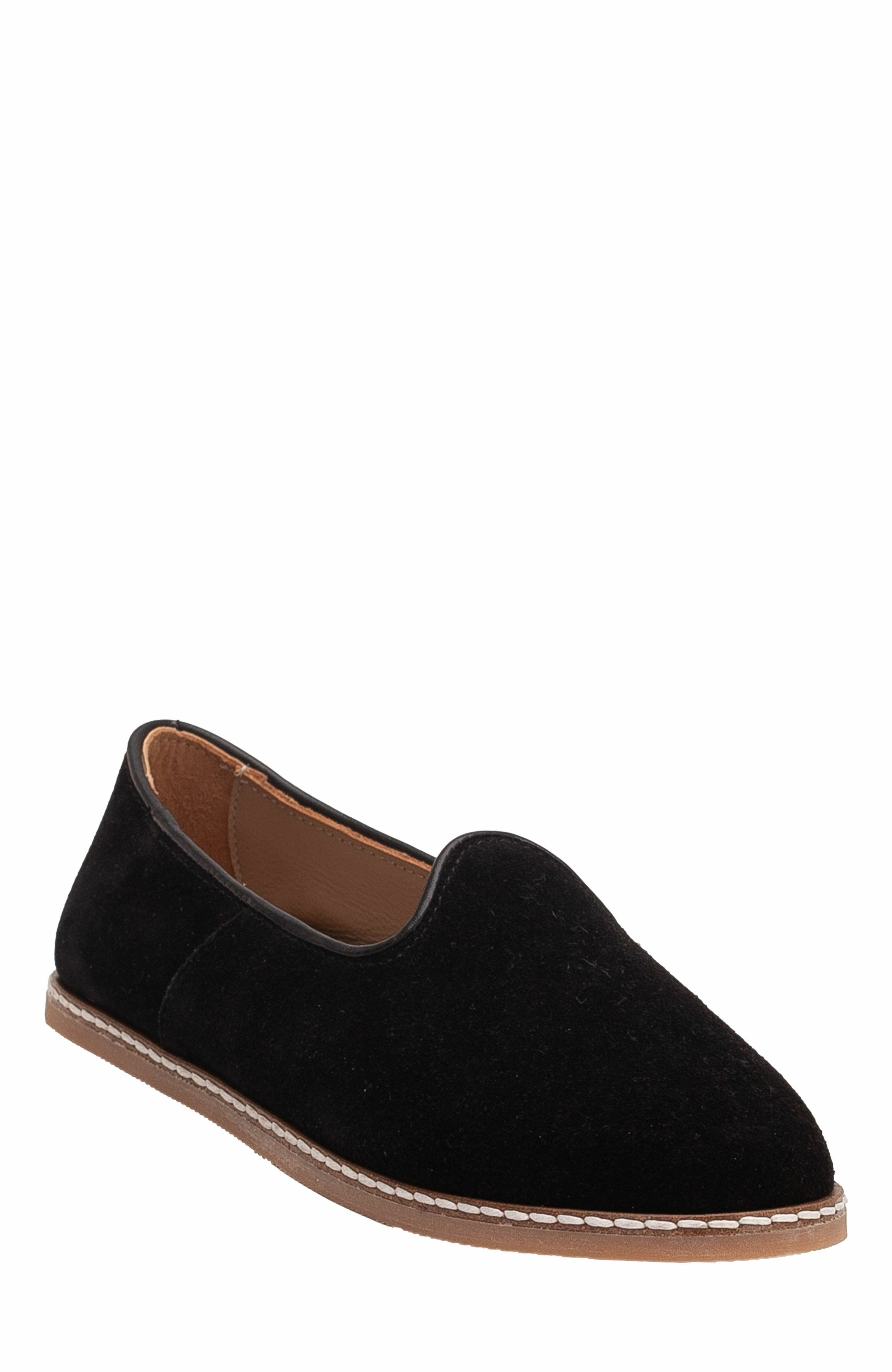 Epilogue Shoes Istanbul Suede Leather Slip On Flats, Main, color, Black Suede Leather