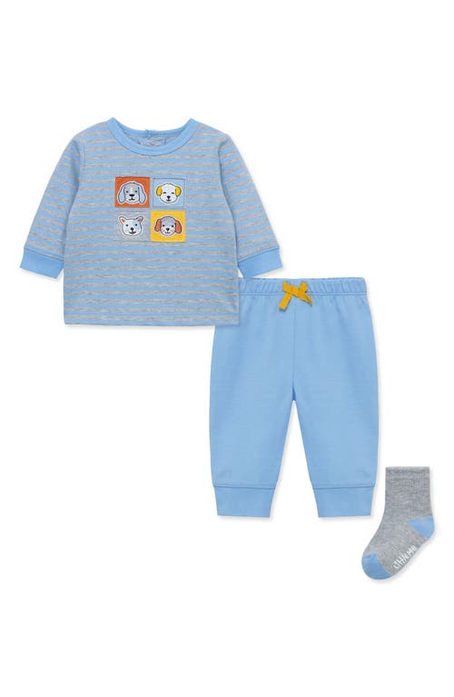 Little Me Puppy Pals Long Sleeve T-Shirt, Joggers & Socks Set in Blue 
