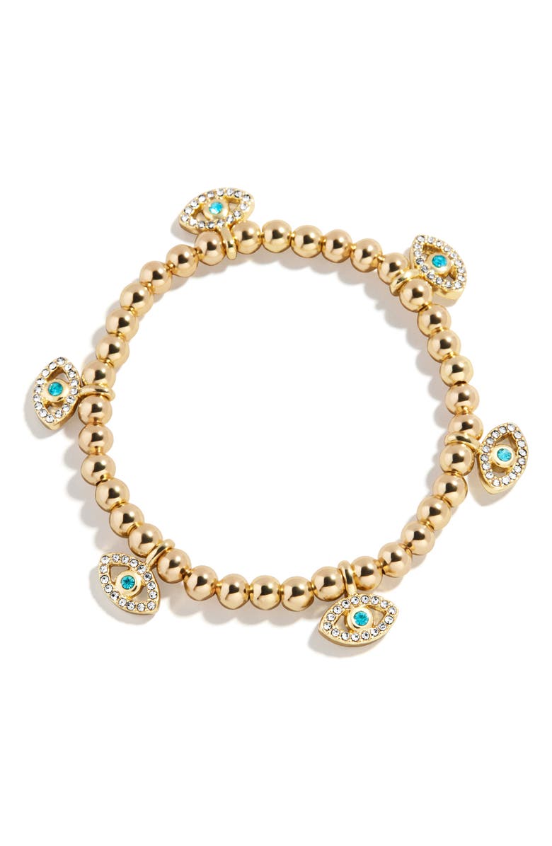 BaubleBar Evil Eye Beaded Stretch Bracelet, Main, color, Gold/ Light Blue