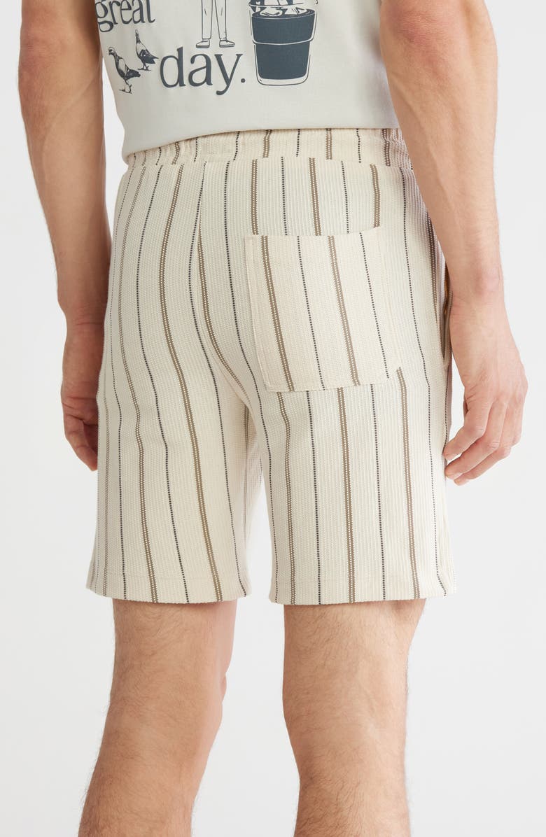 DENIM AND FLOWER Textured Stripe Drawstring Shorts, Alternate, color, Beige