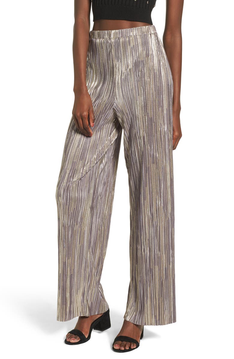 Leith Metallic Pleat Pants, Main, color, 