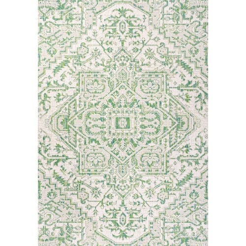 Jonathan Y Estrella Bohemian Medallion Textured Weave Indoor/outdoor Area Rug In Green/cream