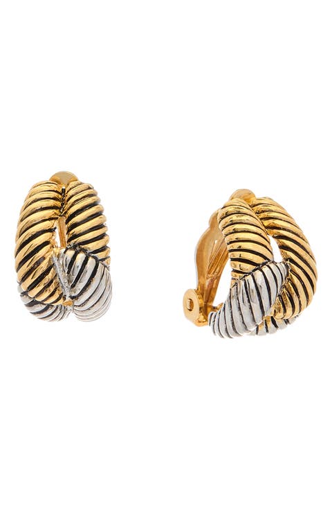 Textured Two-Tone Huggie Hoop Earrings