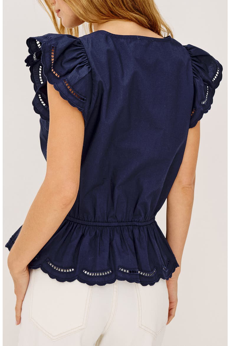 Sandi Petal Sleeve Peplum Top, Alternate, color, NAVY