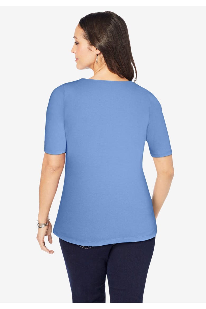 Stretch Cotton Square Neck Tee, Alternate, color, FRENCH BLUE