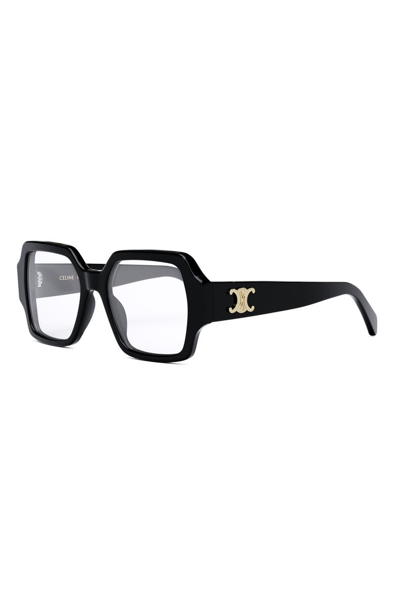 CELINE Triomphe 52mm Square Reading Glasses, Alternate, color, Shiny Black