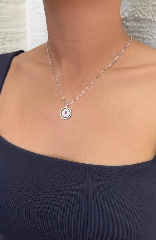 Adornia Silver Plated Cz Dancing Stone Disc Pendant Necklace In Metallic