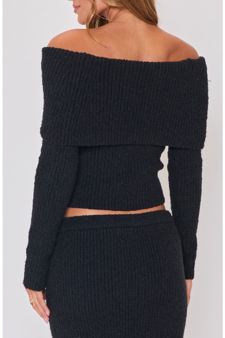 Ruby Foldover Off the Shoulder Rib Sweater, Alternate, color, BLACK