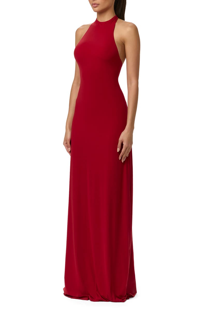 Naked Wardrobe Bow Halter Maxi Dress, Alternate, color, Ruby Red