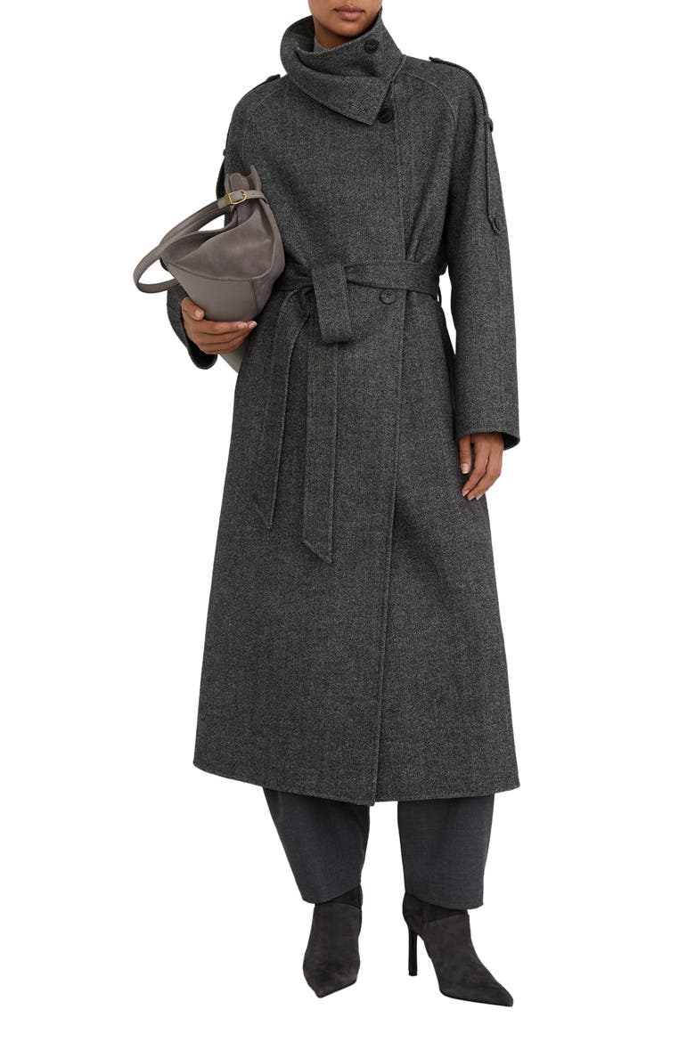 Martina Wool Blend Belted Coat, Main, color, DARK GREY