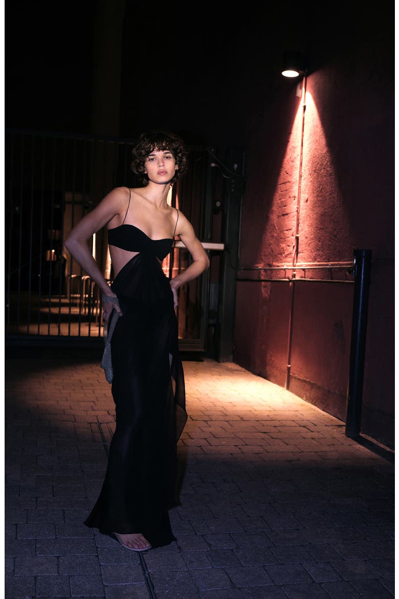 Cutout Asymmetric Sleeveless Gown, Alternate, color, BLACK
