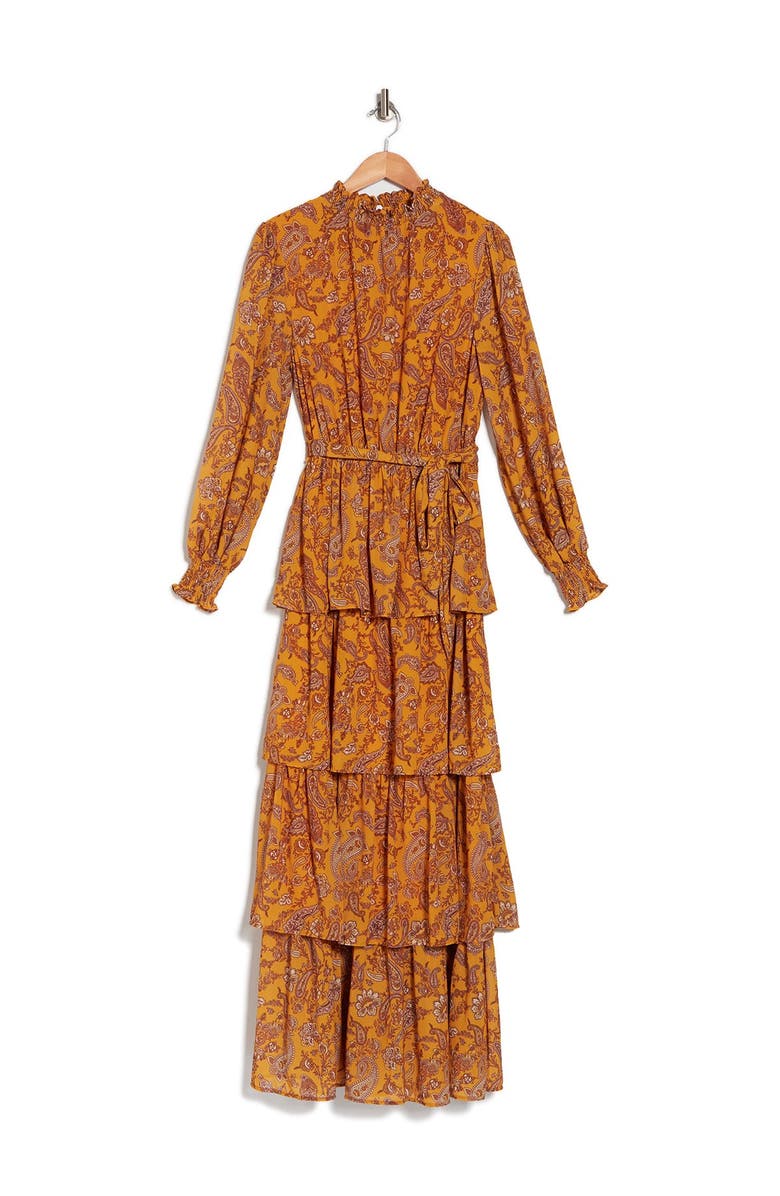 FLYING TOMATO Print Long Sleeve Tiered Midi Shirtdress