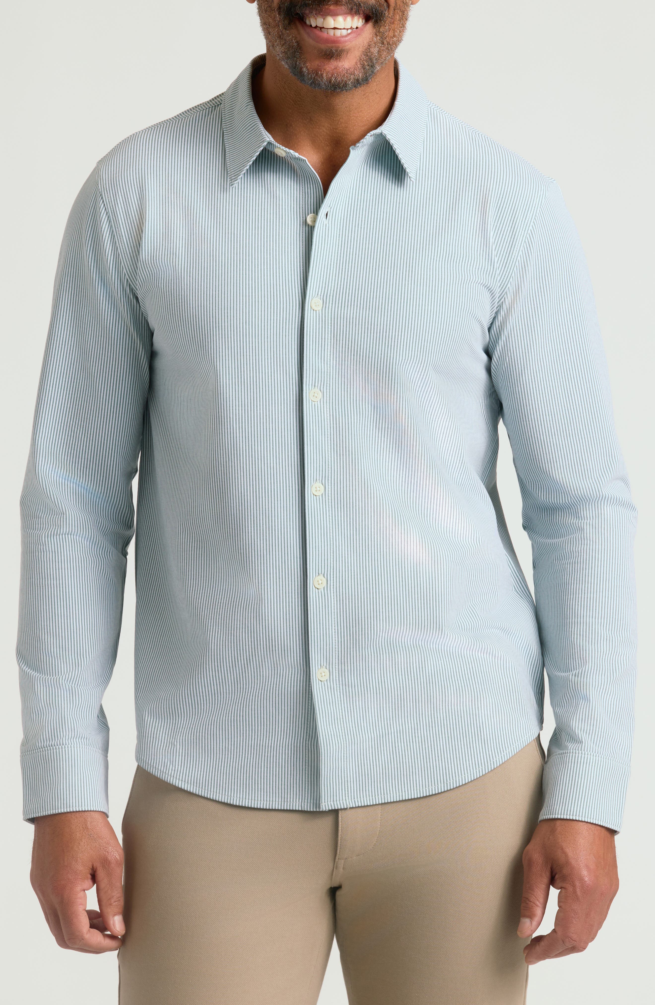 Stripe Stretch Oxford Performance Button-Up Shirt - image 3