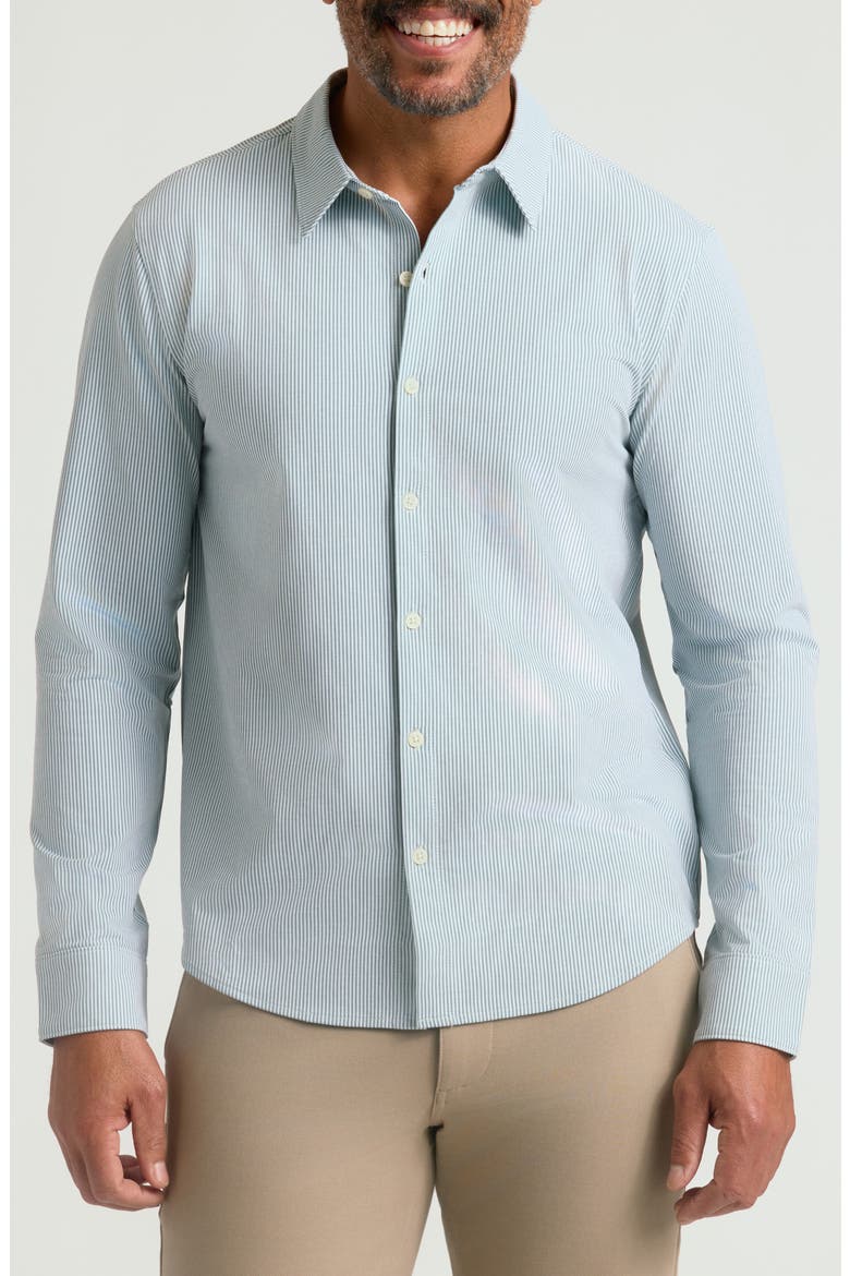 Stripe Stretch Oxford Performance Button-Up Shirt, Main, color, JUNIPER STRIPE