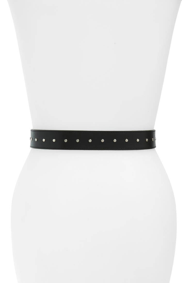 Western Studded Leather Belt, Alternate, color, BLACK