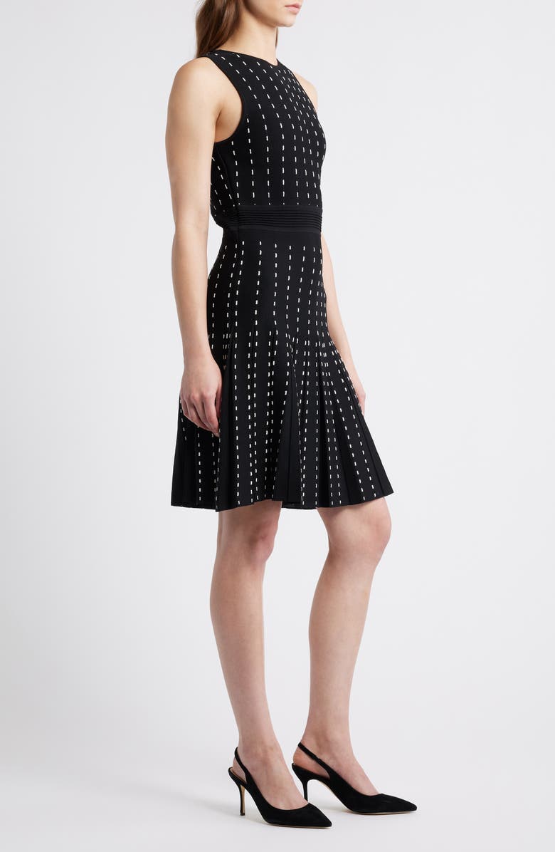 Anne Klein Stripe Pintuck Fit & Flare Dress, Alternate, color, Anne Black/ White Dove