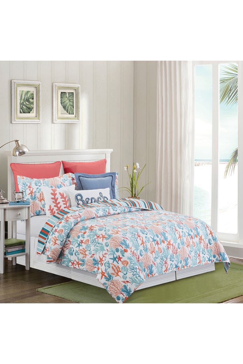 Tangerine Coast Cotton Quilt Set - Reversible and Machine Washable, Main, color, Blue
