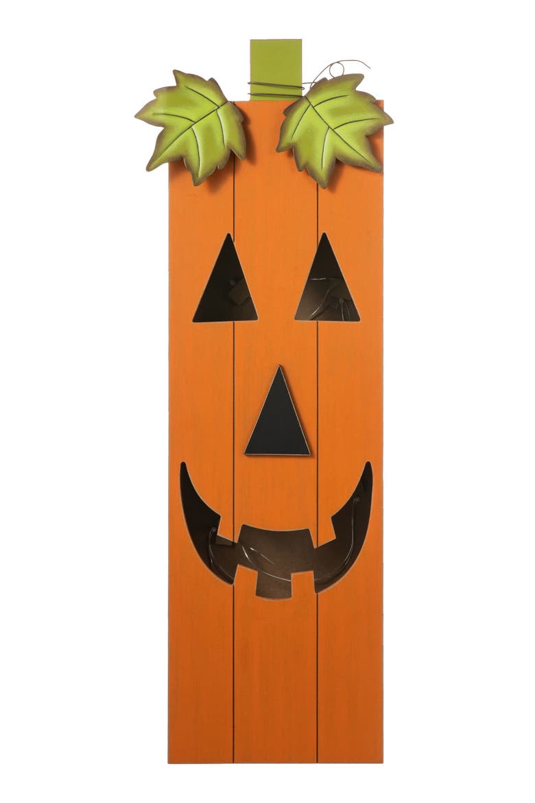 Lighted Halloween Wooden Pumpkin Porch Decor with Timer, Alternate, color, Orange