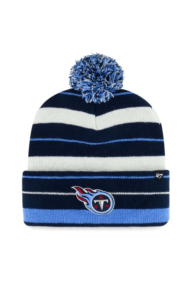 Men's '47 Navy Tennessee Titans Powerline Cuffed Knit Hat with Pom, Main, color, Navy
