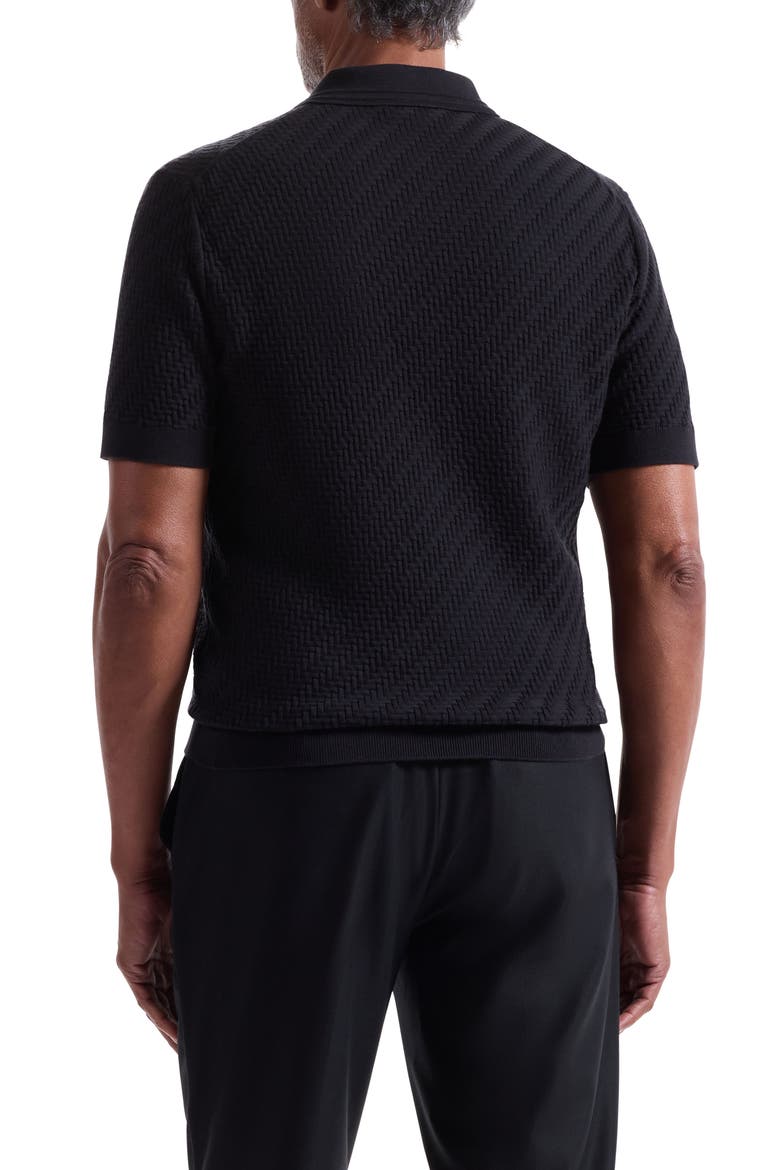 Basket Stitch Cotton Blend Polo Sweater, Alternate, color, BLACK