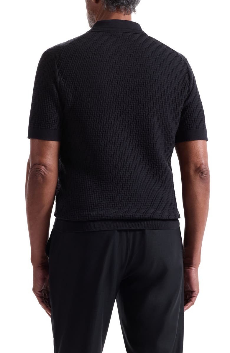 Bugatchi Basket Stitch Cotton Blend Polo Sweater, Alternate, color, Black