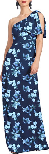 Chelsea Floral Print One-Shoulder Georgette Gown