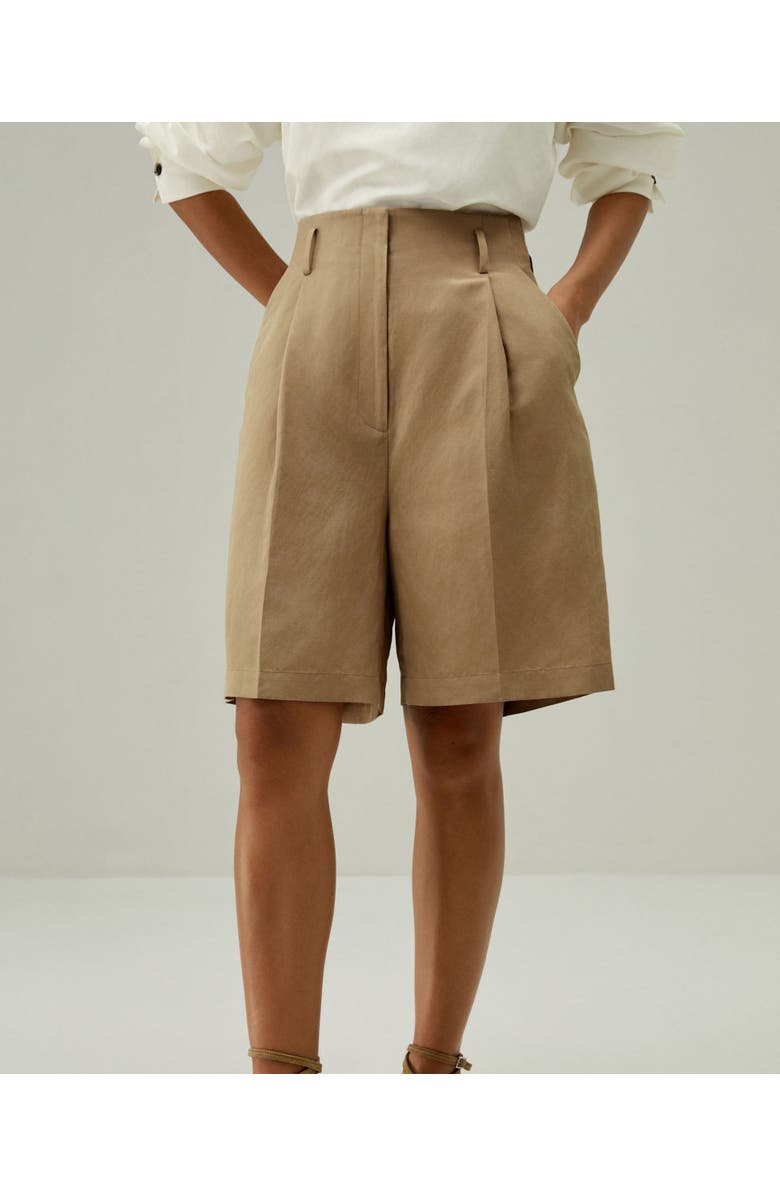 Lilysilk Chic Silk-Linen Blend Bermuda Shorts, Alternate, color, Oak