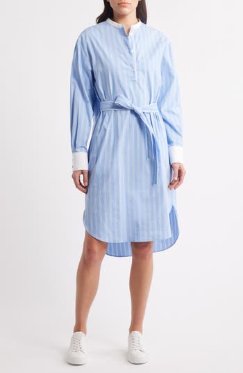 Hugo Boss Boss Dabime Long Sleeve Shirtdress In Blue