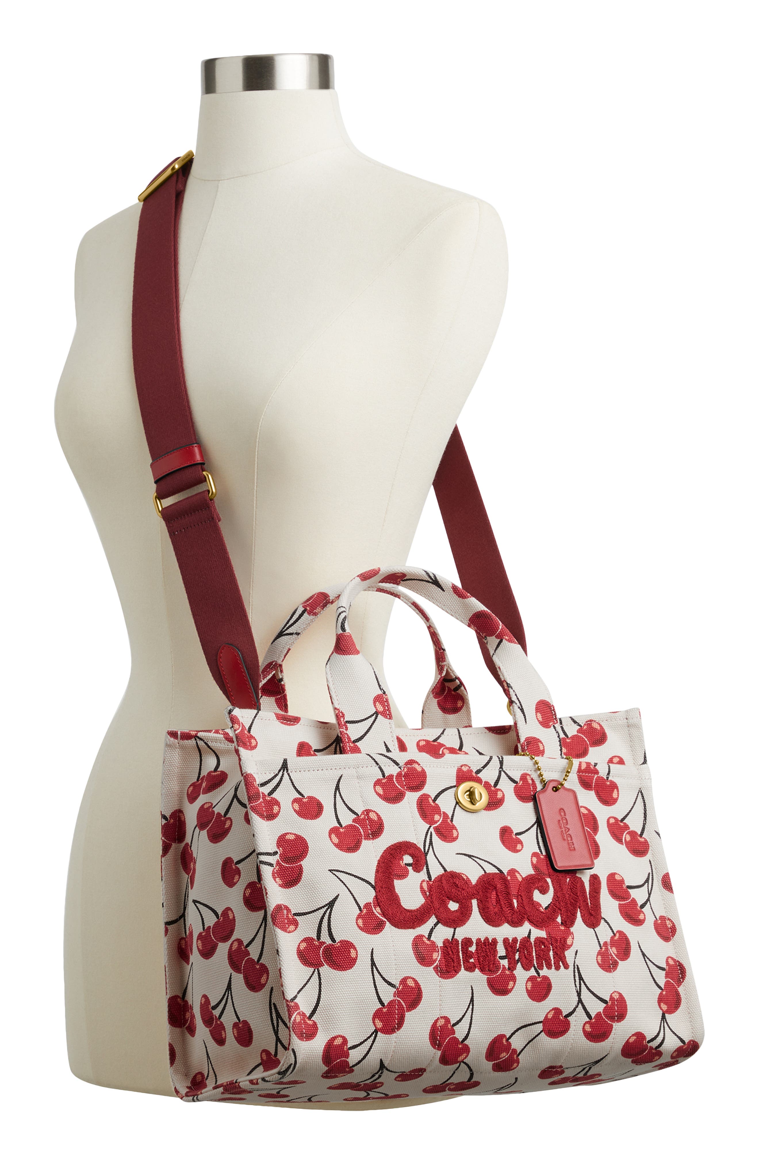 COACH Cherry Print Canvas Cargo Tote, Alternate, color, 