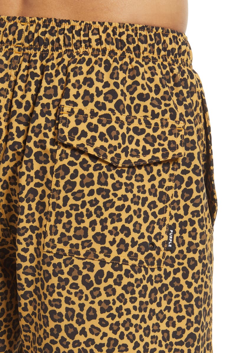 PURPLE BRAND PURPLE Leopard Print Swim Trunks, Alternate, color, B.l. Swim Shorts