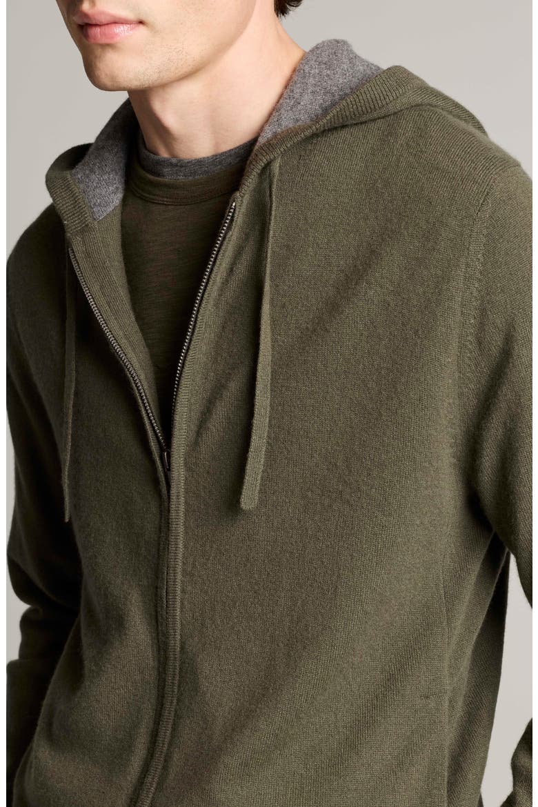 Cashmere Zip Hoodie Sweater, Alternate, color, BARRON GREEN/HEATHER GREY