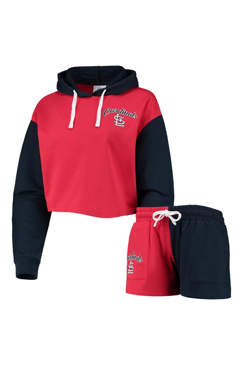 Women's FOCO Red/Navy St. Louis Cardinals Color-Block Pullover Hoodie & Shorts Lounge Set, Main, color, Red