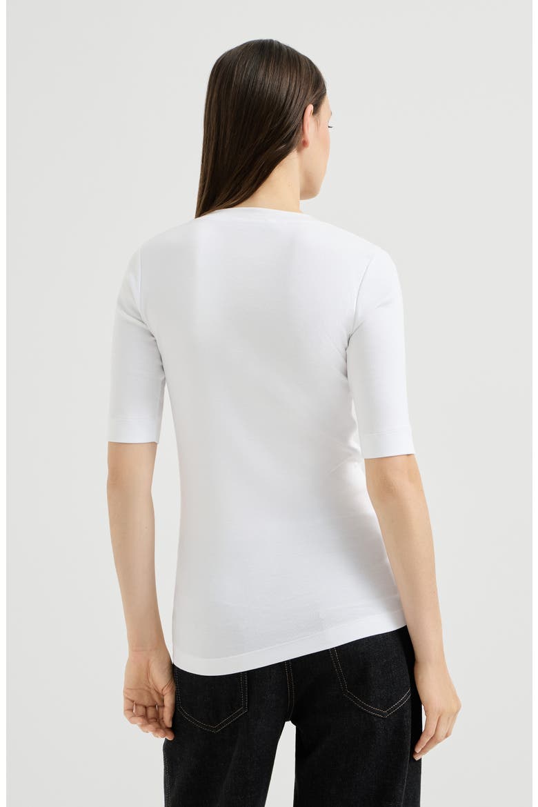 Stretch cotton ribbed jersey top with precious insert, Alternate, color, White