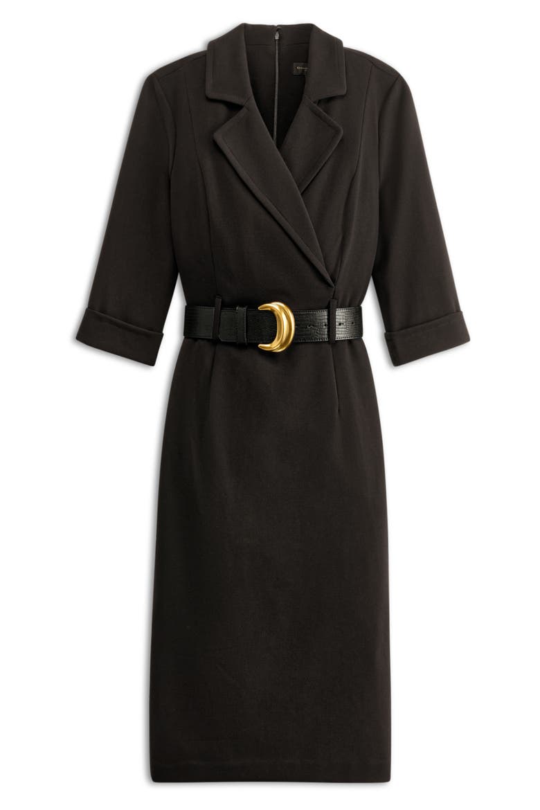 Belted Faux Wrap Sheath Dress, Alternate, color, BLACK