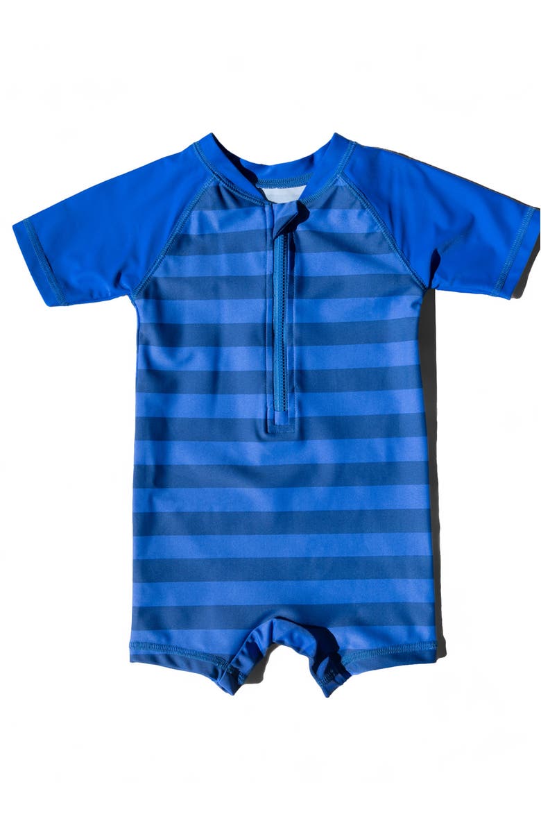 Leveret Baby One-Piece Rashguard, UPF 50+ Sun Protection Swimwear, Alternate, color, Striped Navy & Blue