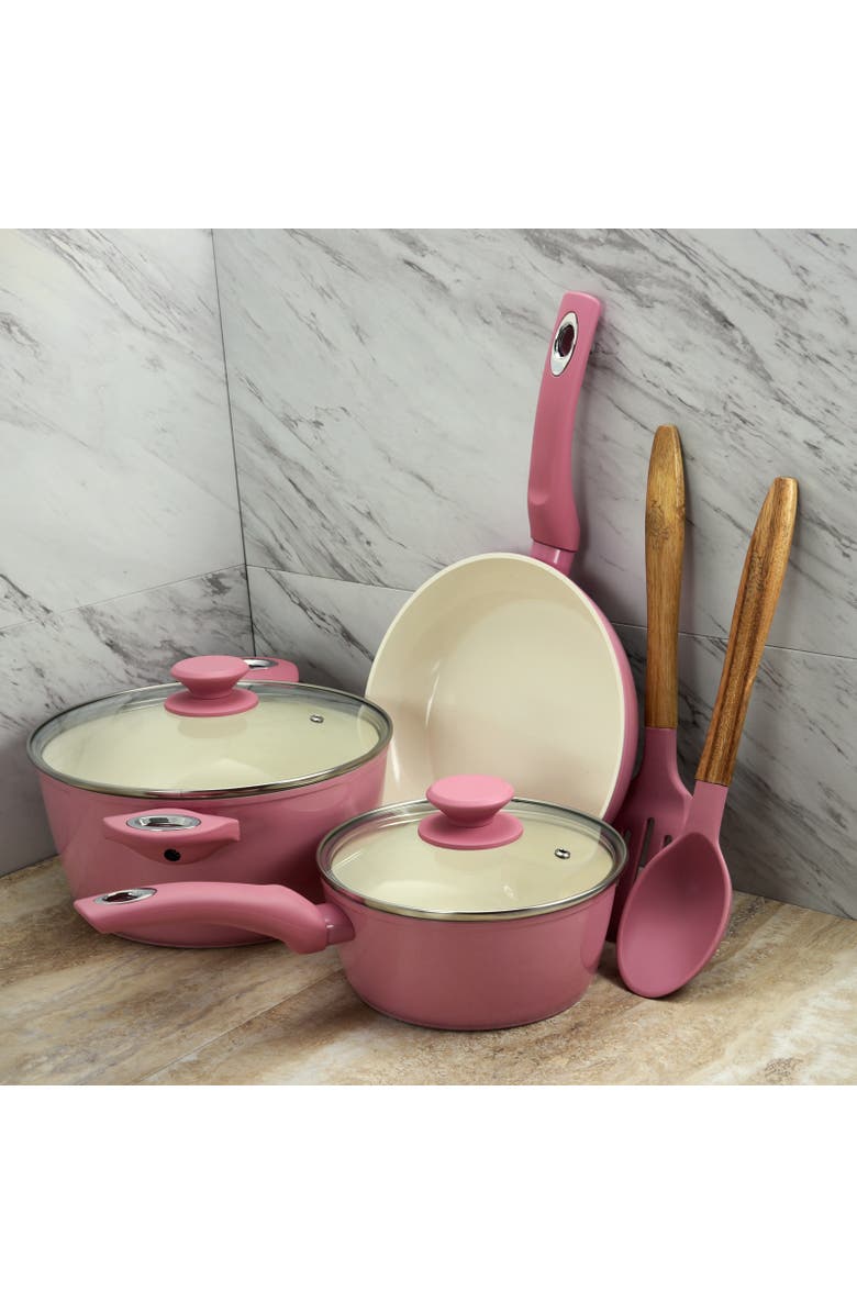 Gibson Home Plaza Cafe 7 Piece Aluminum Nonstick Cookware Set, Alternate, color, Red