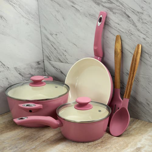 Gibson Home Plaza Cafe 7 Piece Aluminum Nonstick Cookware Set In Pink