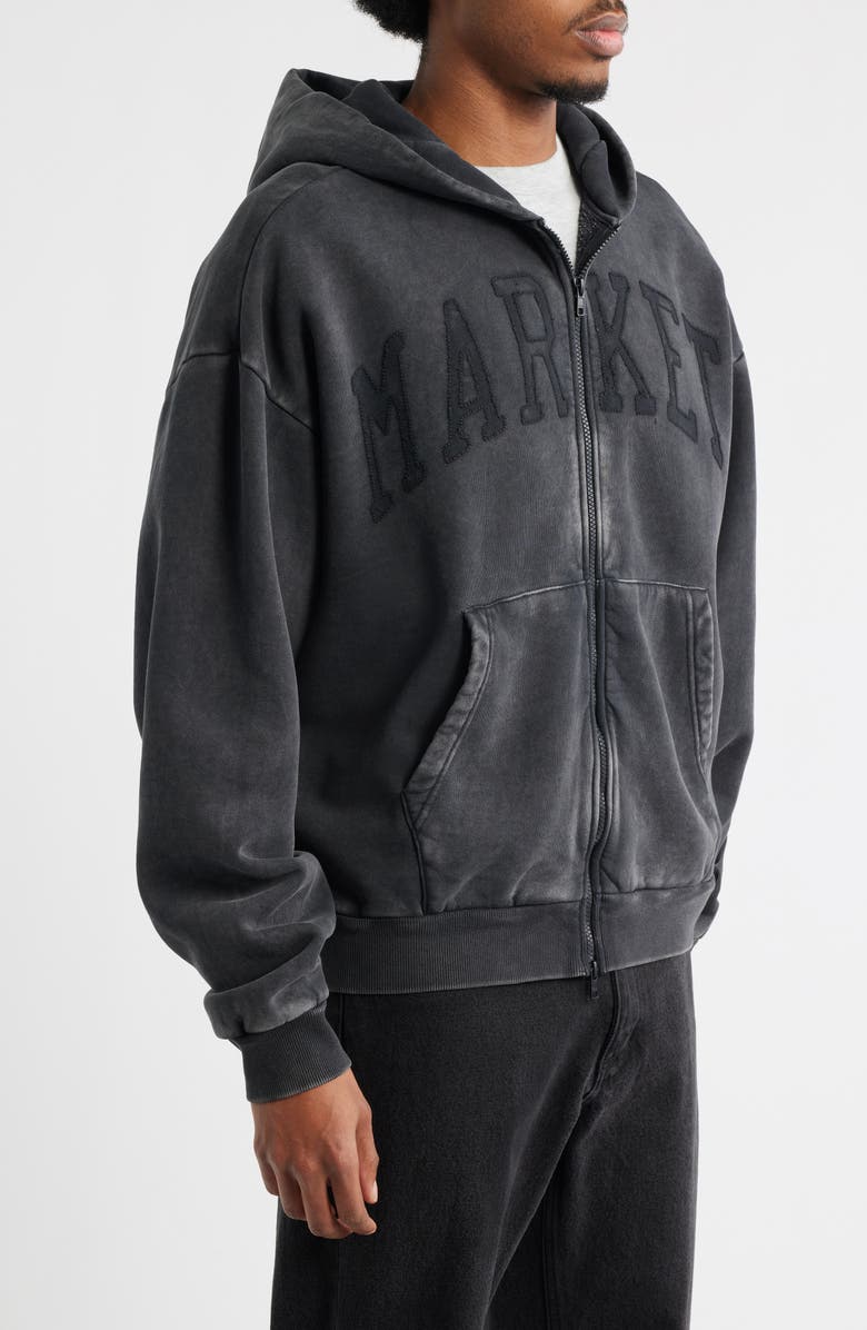 MARKET Shadow Arc Cotton Full Zip Hoodie, Alternate, color, Washed Black