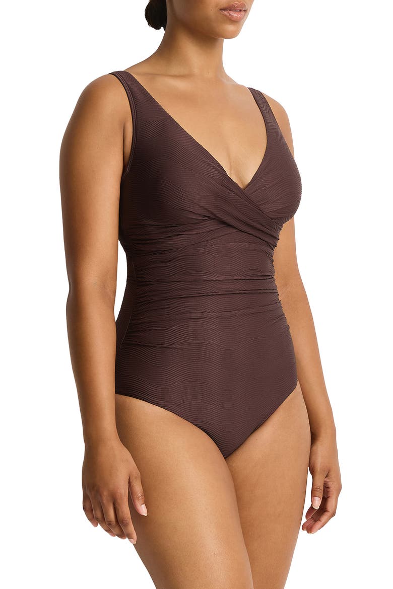 Zen Cross Front One-Piece Swimsuit, Alternate, color, COCOA